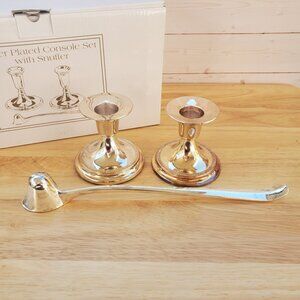 Vintage Silver Plated Candlesticks And Snuffer Console Style Set Dining Table